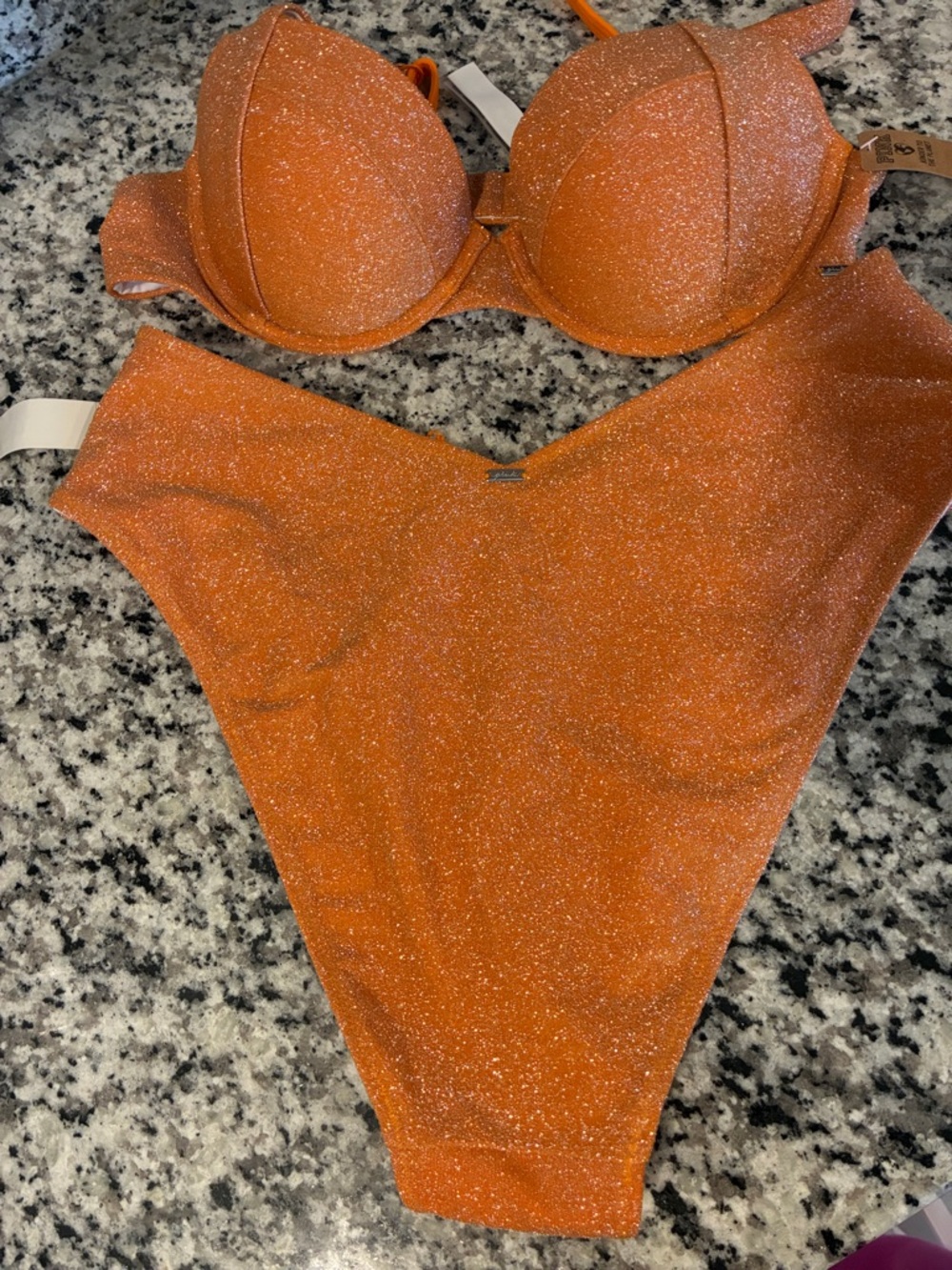 Victoria’s Secret Sparkly Orange Bikini Set NWT Small/Medium - Picture 4 of 7